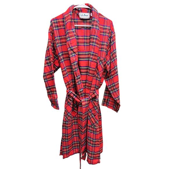 Vintage Mens L.L. Bean Red Tartan Plaid 100% Cotton Robe Size M - Picture 1 of 6